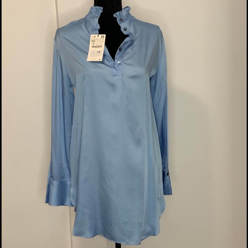 Blue satin blouse